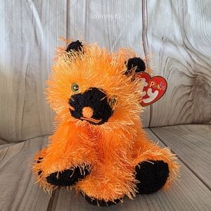TY Punkies Spookers Cat Beanbag Plush Toy Neon Orange Green Eyes 7 Inch 2004